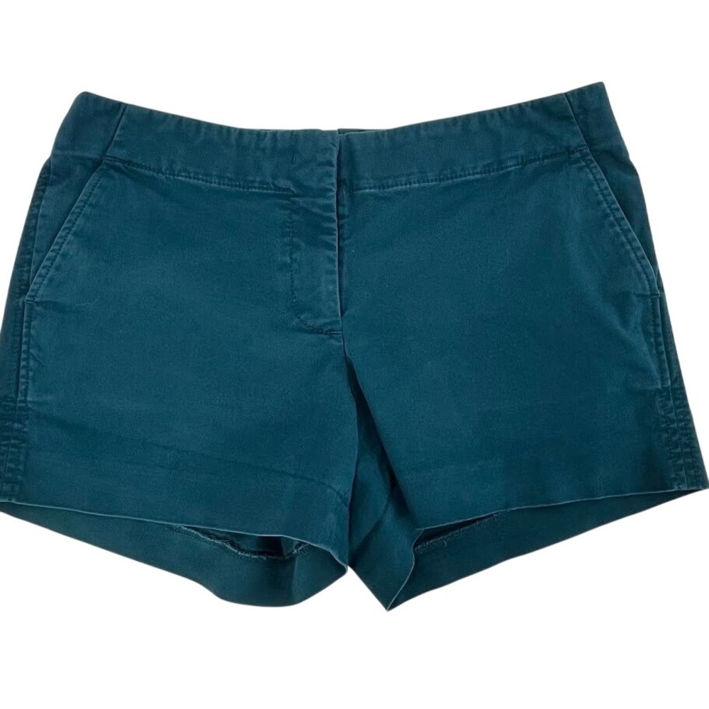 J.Crew Womens Teal Stretch Cotton Chino Shorts Size 4 Mid Rise Preppy Summer